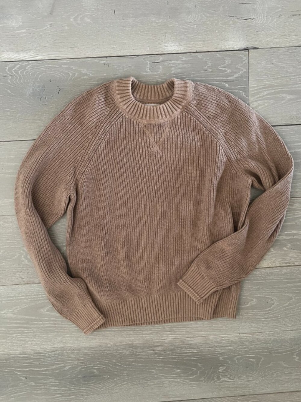 Everlane "No Sweat" Taupe Ribbed Crewneck Sweater — Medium